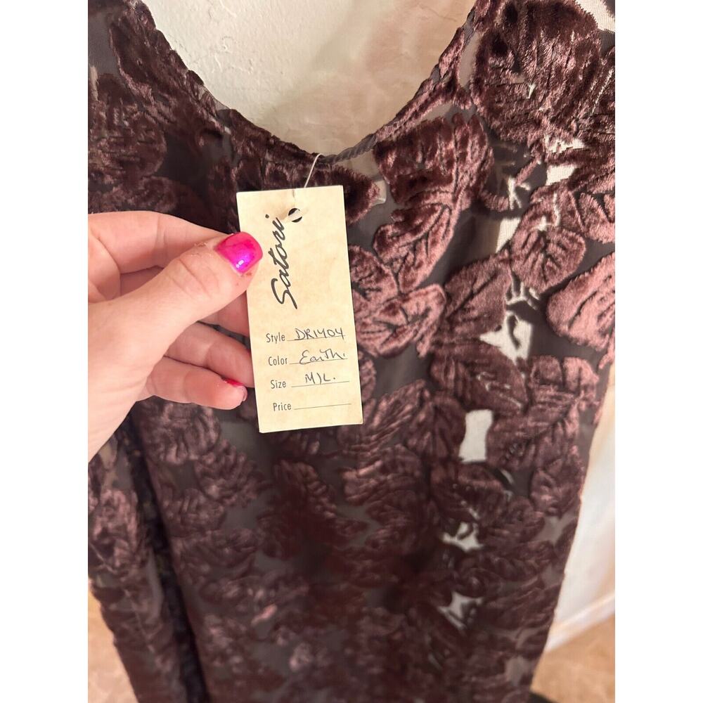 Brown Leaf-Pattern Sheer Swim Coverup Dress - Picture 6 of 9